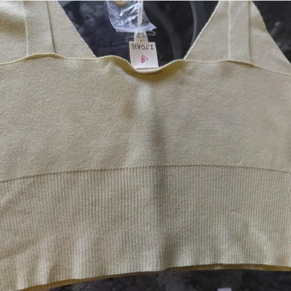 Boho Butter Yellow Ribbed Knit Cropped Tank Top Size S - Picture 7 of 8